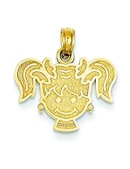 14K Gold Girl Face with Pony Tails Charm Jewelry