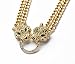 Yellow Gold Plated White Gemstone Crystal Set Panther Leopard Head 2 Low Chain Pendant Necklace 16