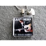 Justin Bieber--My World Acoustics Square Glass Tile Pendant Necklace Jewelry Wearable Art Unique Design By Atlantic Seaboard Trading Co.