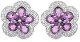 10k White Gold Amethyst and Diamond Flower Earrings