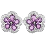 10k White Gold Amethyst and Diamond Flower Earrings