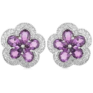 Click here to buy 10k White Gold Amethyst and Diamond Flower Earrings by Amazon.com Collection.