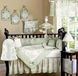 Vintage French Sage Toile Baby Crib Infant Nursery 9 piece Bedding Set