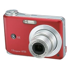 GE A735 Digital Camera Red 7MP Zoom + Hard Case+1GB SD