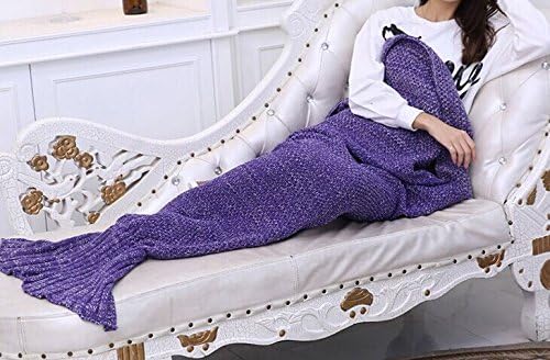 Crochet Mermaid Tail Blanket from FINGON, Mermaid Blanket for adult,Super Soft Summer Sleeping Bags(71"x35.5") Deep purple