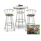 Chrome Bar Table & 2 Chrome 29" Roadsign Fabric Seat Barstools