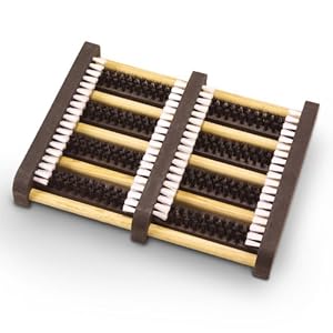 Felpudo madera con cepillos plástico, 34 x 28 x 5 cm - Limpia los