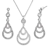 Designer Inspired CZ Rhodium Plated Teardrop Pendant Earrings Set (Holiday Special)