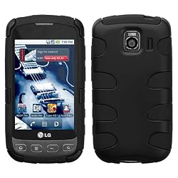 LG Optimus S (ls670) Fishbone Hybrid Shell Protector Cover Case - Black/Black
