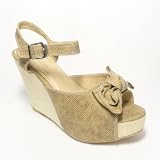 Peep Toe Canvas Wedge Platform Bow Sandals Tan 5H-10