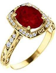 10K Yellow Gold 9.00x7.00mm Oval Cut Chatham Created Ruby and Diamond Ring -- LIFETIME WARRANTY