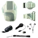 White Adjustable Deluxe Sportband / Workout Armband with Adaptable Neck Str ....