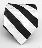 100% Silk Woven Twill Black and White Striped Tie