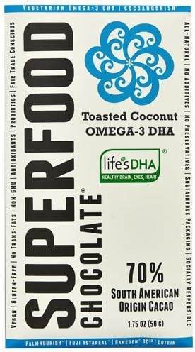 Superfood Chocolate Toasted Coconut Omega-3 DHA Chocolate Bar 1.75 Oz (12 Pack)