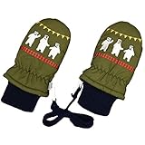アスナロ（グローブ） ミトン 子供 男児 スノーミトン 裏フリース スキー手袋 白くま刺繍入り3-4才 カーキ