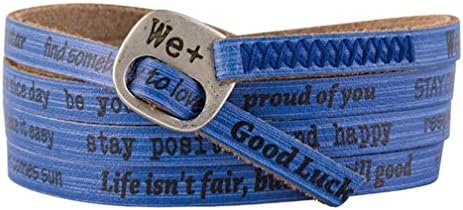We Positive We+ Friendship Leather Wrap Message Italian Bracelet Cobalt Blue Style 139