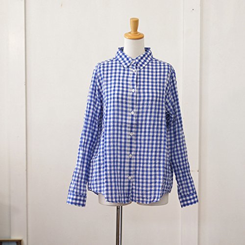 (イチ) ICHI しわ加工チェック柄レギュラーカラー長袖シャツ