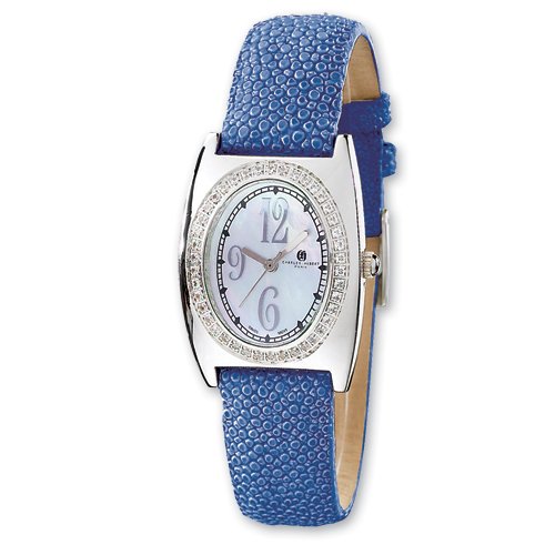 Ladies Charles Hubert Blue Stingray 0. 75ct.  Diamond 29x32mm Watch3 atm water resistanceArabic numeralsBlue M. O. P dialBuckle to buckle warrtChrome handsDiamond accentsG/H in colorGenuine stingray...