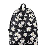 Vickeylli 新しい女性の高校生はカレッジ風の花カジュアルバッグのバックパックのショルダーバッグ黒のヒナギクを通学します