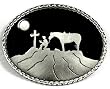 Praying Cowboy Black Enamel Pewter Buckle, Religious Buckle