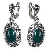 Women's Sterling Silver Onyx Gemstone Drop Earrings 1 Inches