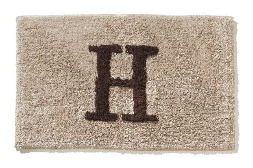 Ruia Home Inc Super Soft Luxurious 100-Percent Cotton Monogram Letter H Bath Rug, Brown in Taupe, 21 by 34-Inch