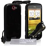 Yousave Accessories TM HTC ONE S Noir Silicone Gel Etui Coque Avec Chargeur De Voiture Et Tissu De Polissage Micro Fibrepar Yousave Accessories