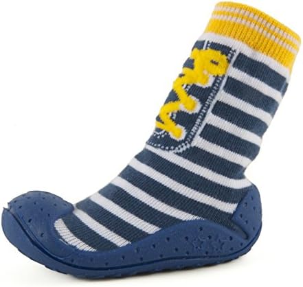 COMObaby Infant Toddler Non-Skid Rubber Sole Socks,Yellow-stripe,4-7/8" to 5-3/8"(126-135cm)