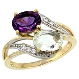 Revoni 14ct Gold ( 8x6 mm ) Double Stone Engagement Purple & Green Amethyst Ring w/ 0.07 Carat Brilliant Cut Diamonds & 2.34 Carats Oval Cut Stones, 3/4 in. (19mm) wide