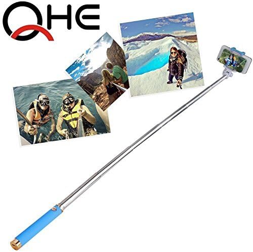 Selfie Stick,ShuoGe,groupie Self Portrait Monopod,quicksnap Wireless Bluetooth Extendable Handheld Pole with Big Rearview Mirror Adjustable Holder Built-in Remote Shutter for Smartphone (Gold&amp;blue)
