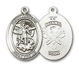 Sterling Silver St. Michael the Archangel Pendant with Stainless Silver Heavy Curb Chain 24 inch