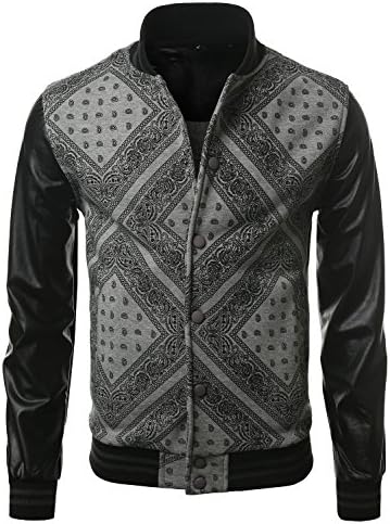 URBANCREWS Mens Hip Hop PU Leather Baseball Varsity Jacket w/ Detachable Hoodie