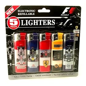 Pack of 5 Refillabale Electronic Lighters - F1 cars