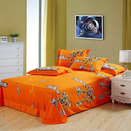 transformers bedding 100% cotton fabric winter cartoon bed set kids flat sheet duvet cover pillow case twin queen king size (Queen)