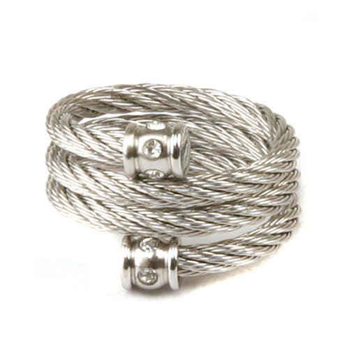 Stainless Steel 316 CZ Diamond Ring Rope Design Matte Finish by Bucasi