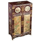 EXP Handmade Asian Furniture 43-Inch Antique Style Gold and Red Four Seasons Wood Storage Cabinet