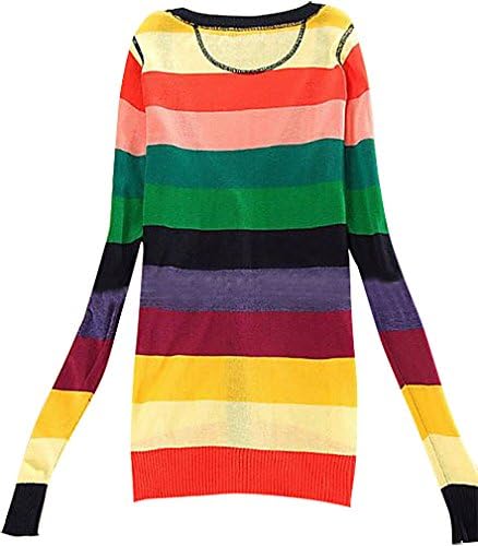 JVA Women's Slim Fit Colorful Knitted Thin Striped Pullover Stylish Top SW08