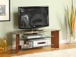 Marble Laminate Top & Cherry Finish Wood TV Stand With Glass Shelves