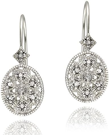 925 Silver Diamond Accent Filigree Leverback Earrings Natural Women