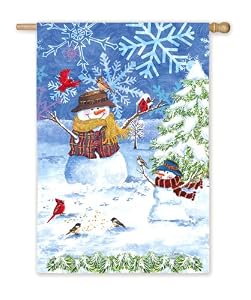 Snowman & Birds Silk Reflections Regular Size Flag