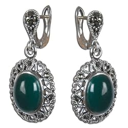 Women's Sterling Silver Onyx Gemstone Drop Earrings 1 Inches