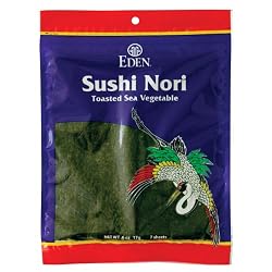 Eden Organic Sushi Nori, Toasted Cultivated, 7 Count, 0.6-Ounce Packages (Pack of 6)
