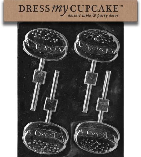Dress My Cupcake DMCK044SET Chocolate Candy Mold, Hamburger Lollipop, Set of 6