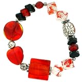 Murano Glass Bracelet Metal Bead Ruby Red Heart Crystal By Bucasi