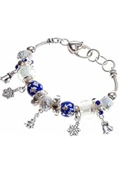 Lova Jewelry Silvertoned Christmas Theme Murano Glass Beaded Charm Bracelet