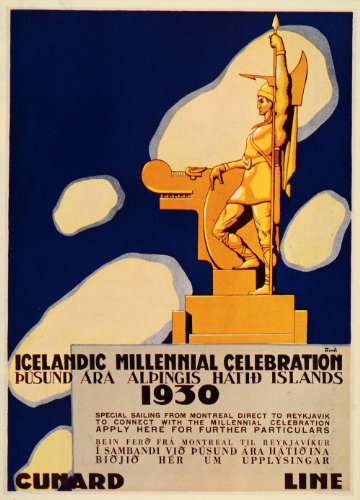 1933 Icelandic Millennial Cunard Art Deco Mini Poster - Original Mini Poster
