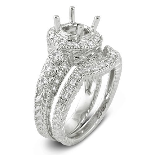 0.70 Carat (ctw) 14K White Gold Round Diamond Semi Mount Round Diamond Engagement Bridal Ring Center not included