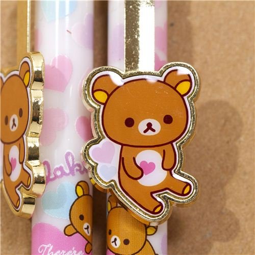 Imagen 2 de Bolígrafo blancoRilakkuma con corazones rosas y clip con oso