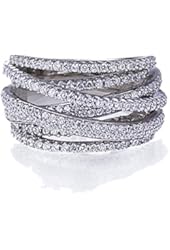 Rhodium Plated Sterling Silver Intertwined Design CZ Right Hand Ring 13.5mm