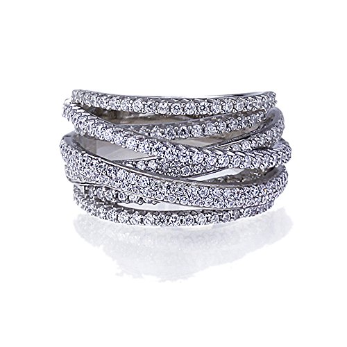 Rhodium Plated Sterling Silver Intertwined Design CZ Right Hand Ring 13.5mm